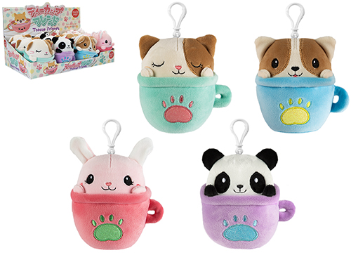 (Mis 1) TEACUP FRIEND (Animaletti in tazza da te) Peluche Portachiavi 10cm 4ass In espo da 12pz…x12…x96